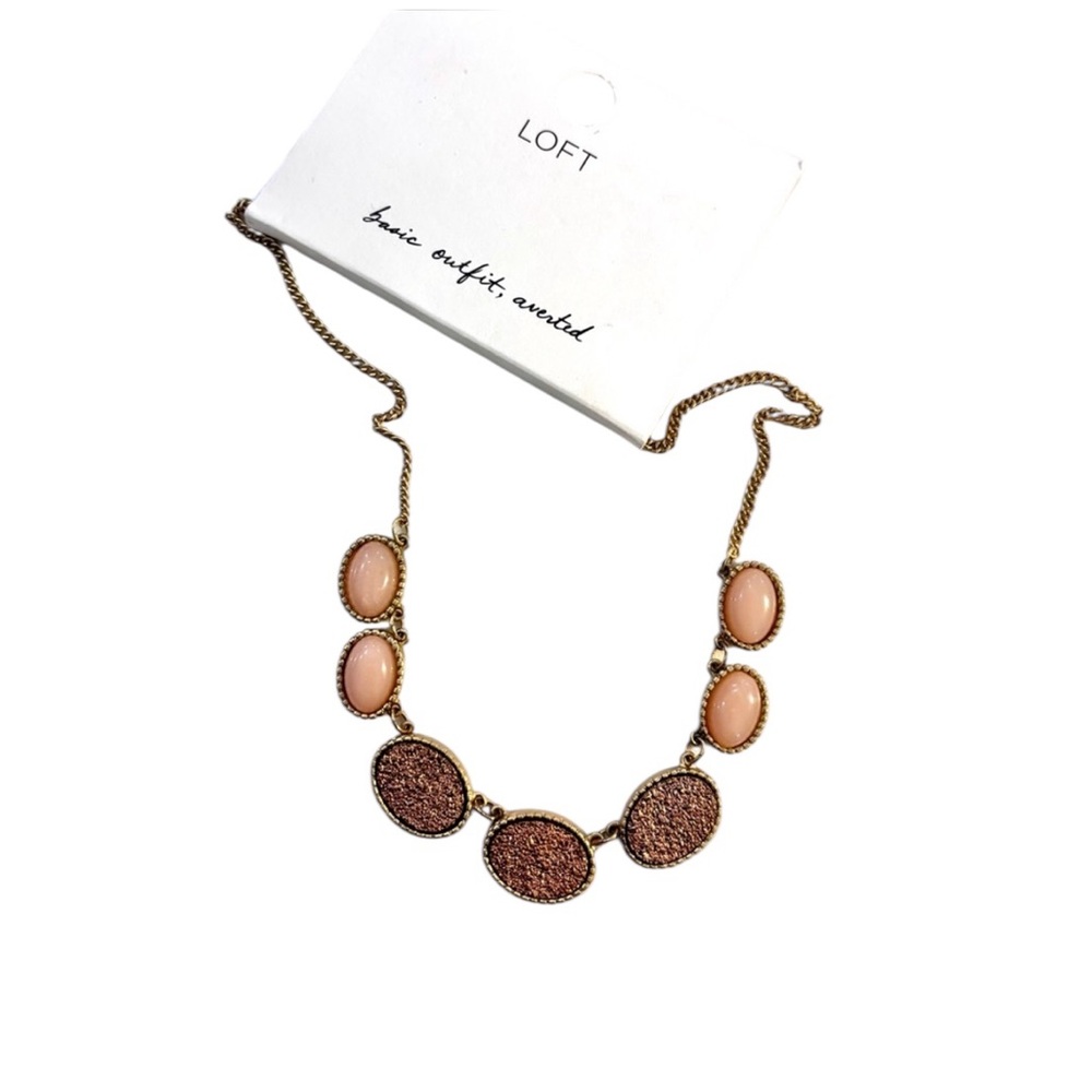LOFT Blush Pink and Gold Oval Necklace New Condition
